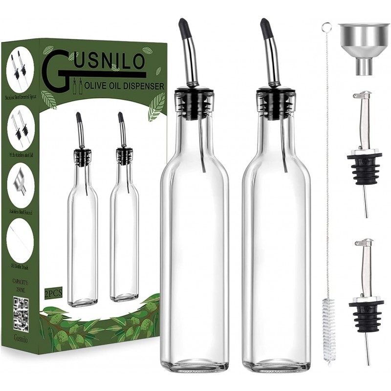 Gusnilo 8 oz (250ml) Oil and Vinegar Dispenser Set - 2PCS Olive Oil Dispenser Bottles, Syrup Dispenser & Kitchen Oil Bottles with Pour Spouts and Funnel