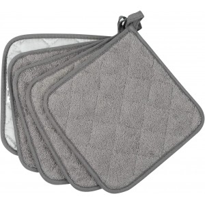 100% Cotton Kitchen Everyday Basic Terry Pot Holder Heat Resistant Coaster Potholder for Cooking and Baking Set of 5 Grey