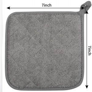100% Cotton Kitchen Everyday Basic Terry Pot Holder Heat Resistant Coaster Potholder for Cooking and Baking Set of 5 Grey