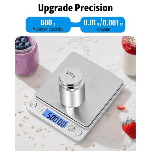 NEXT-SHINE Gram Scale 500g x 0.01g Precision, Digital Mini Pocket Size Portable Scale with Two Trays Nine Units, LCD Display Stainless Steel Platform for Weighing Jewelry Cooking Baking