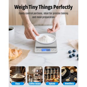 NEXT-SHINE Gram Scale 500g x 0.01g Precision, Digital Mini Pocket Size Portable Scale with Two Trays Nine Units, LCD Display Stainless Steel Platform for Weighing Jewelry Cooking Baking