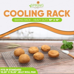 Spring Chef 10 x 15 Inch Stainless Steel Cooling Rack for Cooking & Baking - Heavy Duty Cookie Cooling Rack for Kitchen - Oven Safe - Fits Jelly Roll Pan - Dishwasher Safe