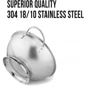 DLD Stainless Steel Micro-Perforated 5-Quart Colander - Professional Strainer with Heavy Duty Handles and Self-draining Solid Ring Base - Dishwasher Safe
