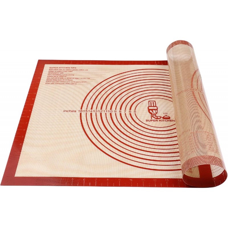 Non-slip Silicone Pastry Mat Extra Large with Measurements 28''By 20'' for Silicone Baking Mat, Counter, Dough Rolling, Oven Liner,Fondant/Pie Crust By Folksy Super Kitchen Red