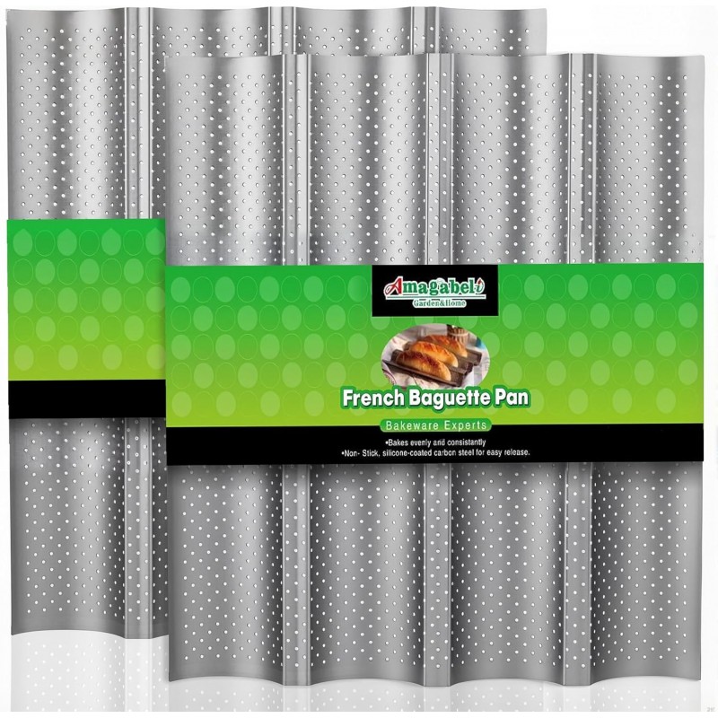 AMAGABELI GARDEN & HOME 2 Pack Baguette Bread Pan 15
