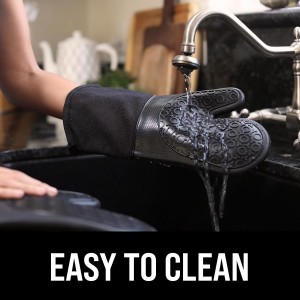 BPA-Free Silicone Oven Mitts Ultra Heat Resistant up to 500°F - Oven Mitts with Thick Cotton Liner - Long Slip Resistant Pot Holders, Flexible Oven Gloves - Black 13.7