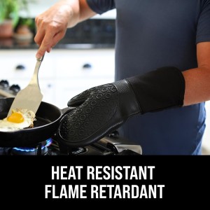 BPA-Free Silicone Oven Mitts Ultra Heat Resistant up to 500°F - Oven Mitts with Thick Cotton Liner - Long Slip Resistant Pot Holders, Flexible Oven Gloves - Black 13.7