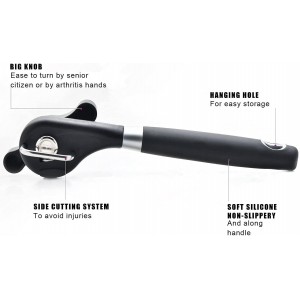 Safety Manual Can Tin Opener,Stainless Steel Ergonomic Anti Slip Design with Smooth Edge Side Cut No Sharp Cuts Can Opener,Lid Lifter that Won't Touch Food