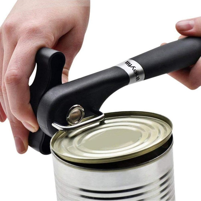 Safety Manual Can Tin Opener,Stainless Steel Ergonomic Anti Slip Design with Smooth Edge Side Cut No Sharp Cuts Can Opener,Lid Lifter that Won't Touch Food