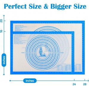 Nonstick Silicone Pastry Mat Extra Large with Measurements 28''By 20'' for Silicone Baking Mat, Counter, Dough Rolling,Fondant/Pie Crust By Folksy Super Kitchen (20×28, Blue)