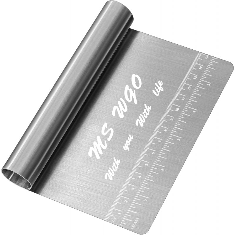 Pro Dough Pastry Scraper/Cutter/Chopper Stainless Steel Mirror Polished with Measuring Scale Multipurpose- Cake, Pizza Cutter - Pastry Bread Separator Scale Knife