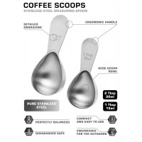 COLETTI Coffee Scoop Pack of 2 - Tablespoon Scoop - Stainless Steel Short Handle For Measuring Ground Coffee, Sugar and Baking (1 and 2 TBSP)