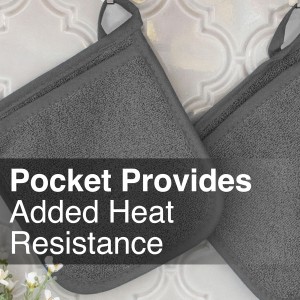 RITZ Terry Pocket Mitt & Hot Pad: Unparalleled Heat Resistant, Durable 100% Cotton – Ergonomically Designed for Optimal Grip – Easy-Care Machine Washable – 2-Pack, Graphite