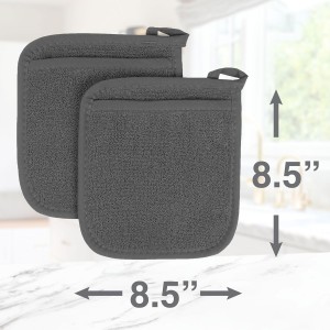 RITZ Terry Pocket Mitt & Hot Pad: Unparalleled Heat Resistant, Durable 100% Cotton – Ergonomically Designed for Optimal Grip – Easy-Care Machine Washable – 2-Pack, Graphite