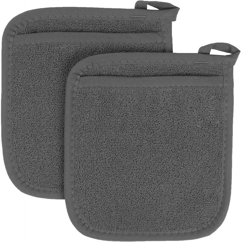RITZ Terry Pocket Mitt & Hot Pad: Unparalleled Heat Resistant, Durable 100% Cotton – Ergonomically Designed for Optimal Grip – Easy-Care Machine Washable – 2-Pack, Graphite