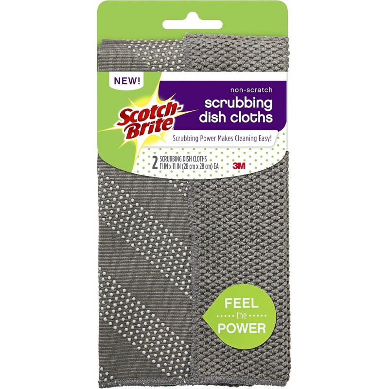 Scotch-Brite Non-Scratch Gray Scrubbing Dish Clothes, Scrubbing Power Makes Cleaning Easy, 2 Cloths