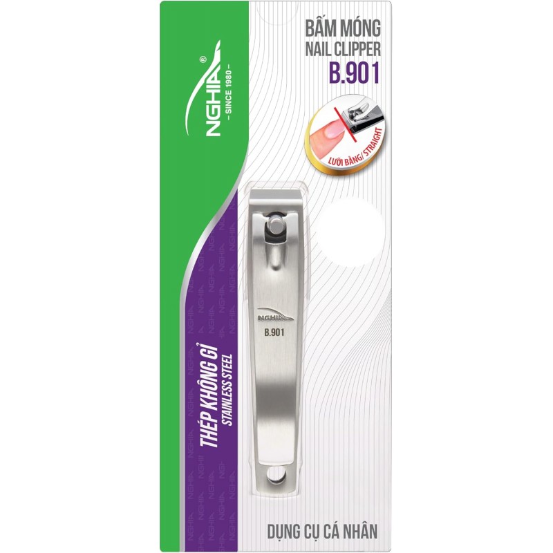 Straight Blade Nail Clipper - B-901 (Stainless Steel) | Large Jaw | Flat Jaw Design | NGHIA
