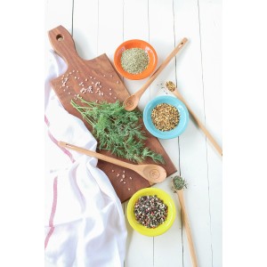 Long Handle Wooden Measuring Spoons by utensi, Set of 4 Engraved Accurate Spoons for Dry and Liquid Ingredients, Beech Wood Set (9-inch handles)