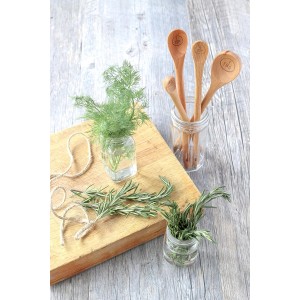 Long Handle Wooden Measuring Spoons by utensi, Set of 4 Engraved Accurate Spoons for Dry and Liquid Ingredients, Beech Wood Set (9-inch handles)