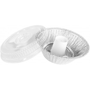 8 Inch Disposable Aluminum Angel Food Pan with Clear Dome Lid - 55 Ounces Round Aluminum Foil Pans, Perfect for Baking, Cooking, and Preparing Food, Combo Pack of 100