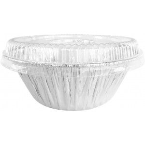 8 Inch Disposable Aluminum Angel Food Pan with Clear Dome Lid - 55 Ounces Round Aluminum Foil Pans, Perfect for Baking, Cooking, and Preparing Food, Combo Pack of 100