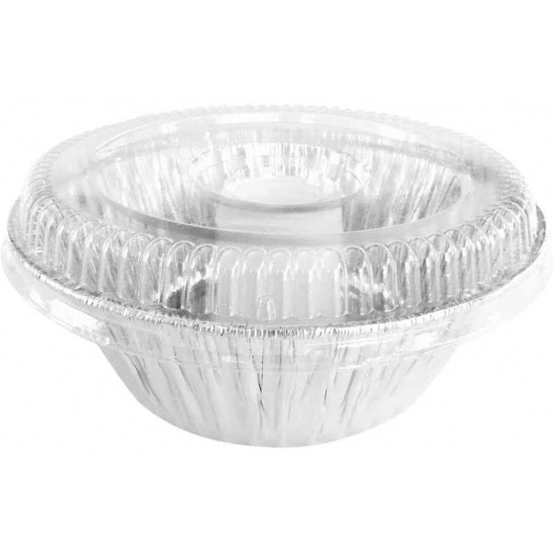 8 Inch Disposable Aluminum Angel Food Pan with Clear Dome Lid - 55 Ounces Round Aluminum Foil Pans, Perfect for Baking, Cooking, and Preparing Food, Combo Pack of 100