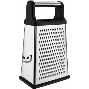 Spring Chef Professional Cheese Grater - Stainless Steel, XL Size, 4 Sides - Perfect Box Grater for Parmesan Cheese, Vegetables, Ginger - Dishwasher Safe - Black