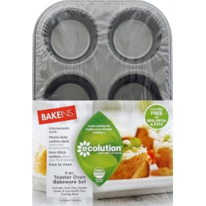 Ecolution Non-Stick Toaster Oven Bakeware Set 4-Piece, Carbon Steel, Easy to Clean and Perfect for Single Servings, Gray