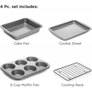 Ecolution Non-Stick Toaster Oven Bakeware Set 4-Piece, Carbon Steel, Easy to Clean and Perfect for Single Servings, Gray