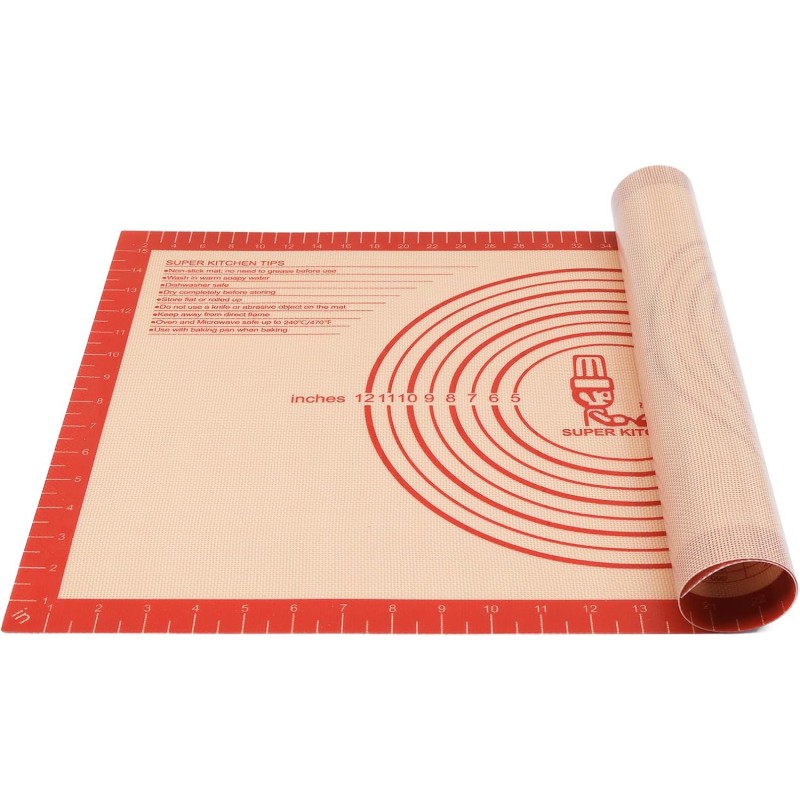 Non-slip Silicone Pastry Mat Extra Large with Measurements 16''By 26'' for Silicone Baking Mat, Counter Mat, Dough Rolling,Oven Liner,Fondant/Pie Crust By Folksy Super Kitchen Red