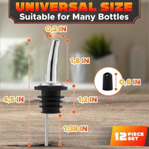 12Pcs Stainless Steel Liquor Pour Spout Covers - Leak-Resistant Alcohol Pour Spouts for Liquor Bottles, Oil Topper for Bottle with Silicone Seal Rings & Rubber Cups - Olive Oil Spouts for Bottles