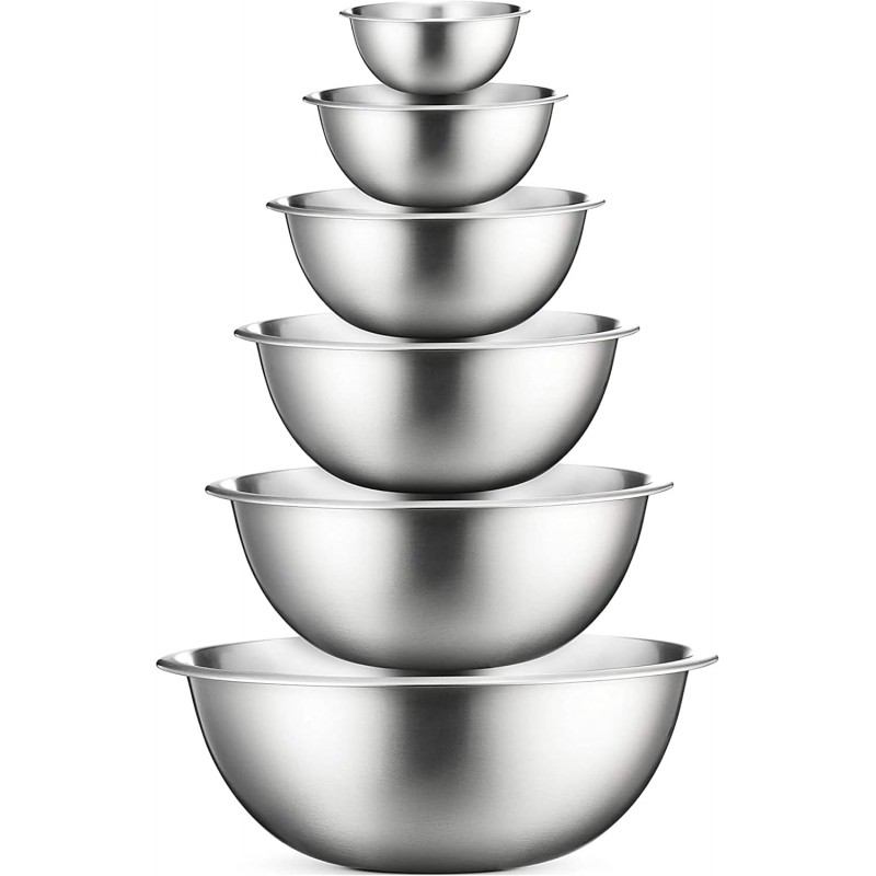 FineDine Stainless Steel Mixing Bowls Set, Dishwasher Safe, 6 Piece Metal Mixing Bowls For Kitchen, Nesting, Large, Small, Big Food Prep, Cooking, Baking