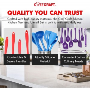 Chef Craft Premium Silicone Kitchen Tool and Utensil Set, 9 Piece, Purple
