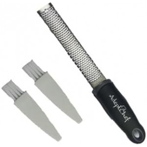 Citrus Lemon Zester & Cheese Grater by AdeptChef - Parmesan Cheese, Lemon, Ginger, Garlic, Nutmeg, Vegetables, Fruits - Very sharp Stainless Steel Blade Protective Cover, Dishwasher Safe