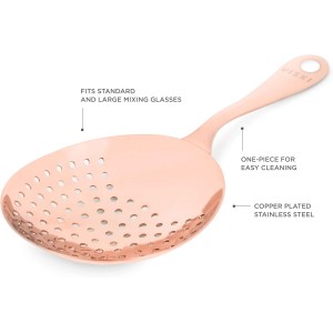Viski Julep Stainless Steel Cocktail Strainer, Bar Tools, Drinks Spoon for Bartenders and Mixologists, Home or Commercial Use, Professional Metal Barware, Copper