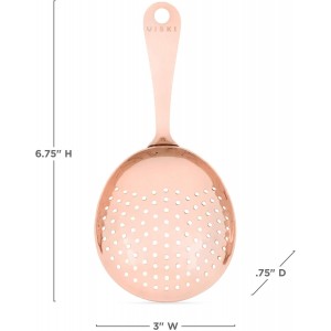 Viski Julep Stainless Steel Cocktail Strainer, Bar Tools, Drinks Spoon for Bartenders and Mixologists, Home or Commercial Use, Professional Metal Barware, Copper