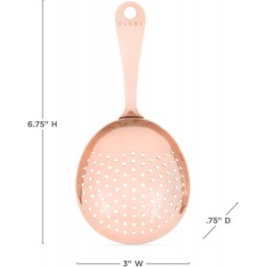 Viski Julep Stainless Steel Cocktail Strainer, Bar Tools, Drinks Spoon for Bartenders and Mixologists, Home or Commercial Use, Professional Metal Barware, Copper