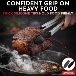 Kitchen Tongs with Silicone Tips Set of 3 Heat Resistant Tongs for Serving Food, 7-Inch, 9-Inch, 12-Inch Locking Silicone Tongs for Cooking, Salad Tong, Black Kitchen Utensils