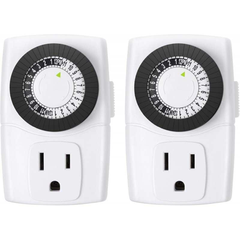 BN-LINK BND-60/U47 Indoor Mini 24-Hour Mechanical Outlet Timer, 3-Prong, 2-Pack