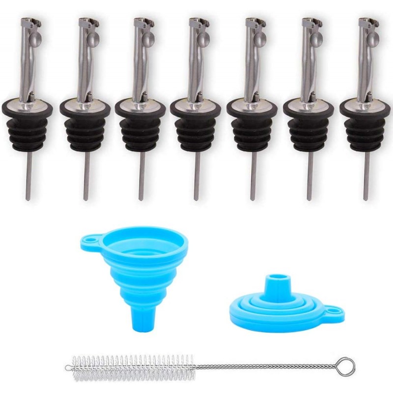 7-Piece Stainless Steel Flip Top Oil Pour Spouts with Funnel - Leakproof Speed Pourer Nozzles for 3/4