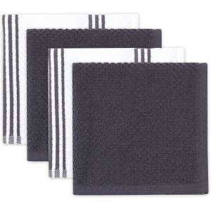 Sticky Toffee 9-Piece Kitchen Set – Gray 100% Cotton Terry Dish Towels, Dishcloths, Oven Mitts, and Pot Holders with Non-Slip Silicone Grip, Oeko-Tex Cotton