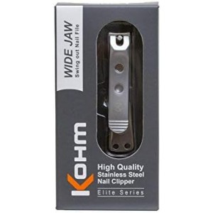 Kohm Curved Blade Edge Nail Clipper with Nail File (Swing Out), SS Wide Jaw Toenail Clippers for Thick Nails, Large Nail Clippers for Men, Seniors, Women