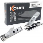 Kohm Curved Blade Edge Nail Clipper with Nail File (Swing Out), SS Wide Jaw Toenail Clippers for Thick Nails, Large Nail Clippers for Men, Seniors, Women