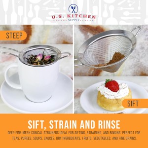 U.S. Kitchen Supply Set of 3 Stainless Steel Conical Strainers - 3