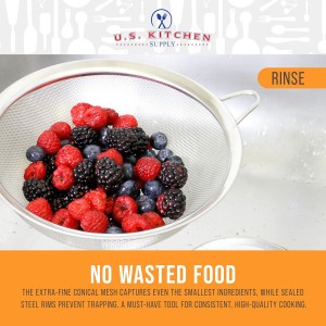 U.S. Kitchen Supply Set of 3 Stainless Steel Conical Strainers - 3