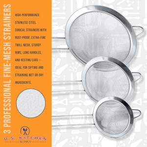 U.S. Kitchen Supply Set of 3 Stainless Steel Conical Strainers - 3