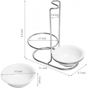 MyGift Set of 2 Ceramic Spoon Rest, Upright Ladle Holder Ceramic Dish with Silver Stainless Steel Rack