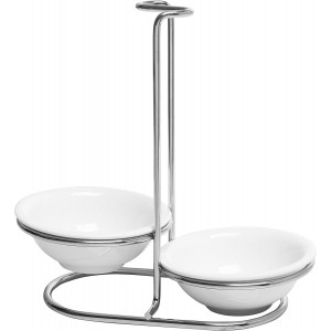 MyGift Set of 2 Ceramic Spoon Rest, Upright Ladle Holder Ceramic Dish with Silver Stainless Steel Rack