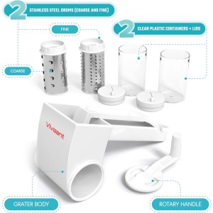 Parmesan Cheese Grater Hand Crank, Restaurant-Grade Rotary Cheese Grater Handheld Italian Style with 2 Stainless Steel Drum Blades is Dishwasher Safe & Easy to Clean