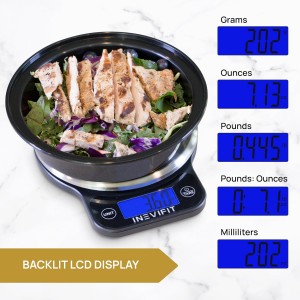 INEVIFIT Digital Kitchen Scale, Highly Accurate Multifunction Food Scale 13 lbs 6kgs Max, Clean Modern Black with Premium Stainless Steel Finish. Includes Batteries